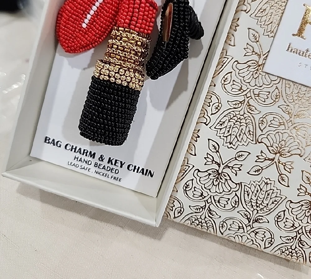 ❤️▪️Haute Hippie▪️Red and Black Hand Beaded Beauty Keychain & Bag Charm